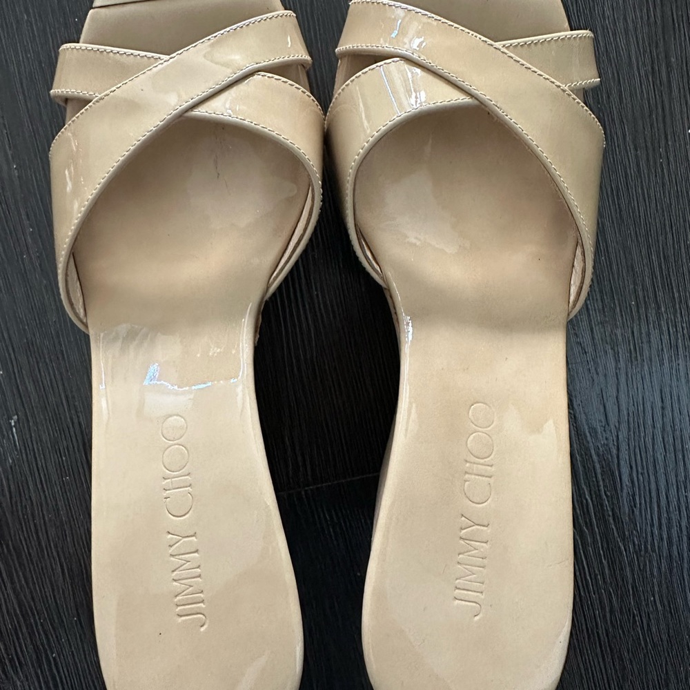 Jimmy Choo panna patent crisscross wedge size 7.5. Brand new